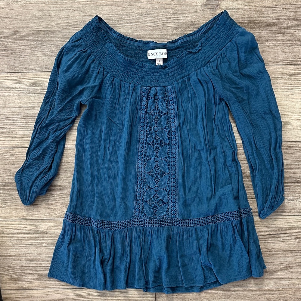 Knox Rose Teal Lace-Front Off-Shoulder Tunic
